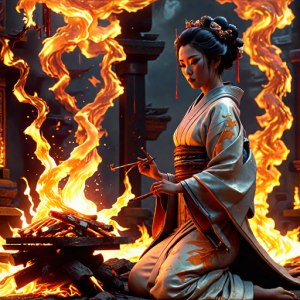 Japanese geisha on a burning pyre - 4.png