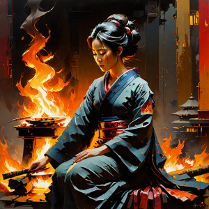 Japanese geisha on a burning pyre - 5.png