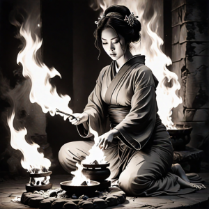 Japanese geisha on a burning pyre - 7.png