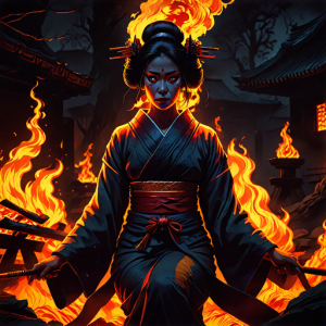 Japanese geisha on a burning pyre - 8.png