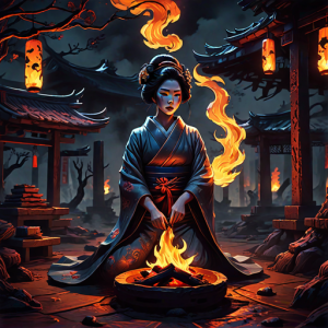 Japanese geisha on a burning pyre - 9.png