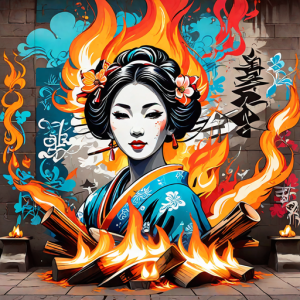 Japanese geisha on a burning pyre - 13.png