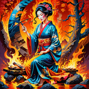 Japanese geisha on a burning pyre - 14.png