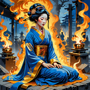 Japanese geisha on a burning pyre - 17.png