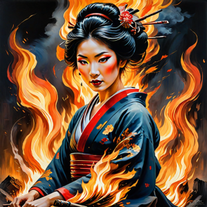 Japanese geisha on a burning pyre - 20.png