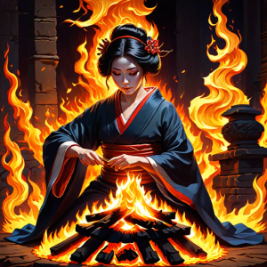 Japanese geisha on a burning pyre - 24.png
