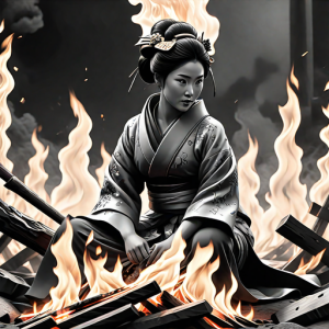 Japanese geisha on a burning pyre - 25.png