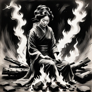 Japanese geisha on a burning pyre - 33.png