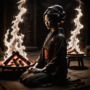 Japanese geisha on a burning pyre - 35.png