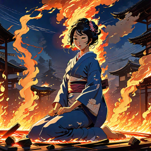 Japanese geisha on a burning pyre - 50.png