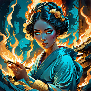 Japanese geisha on a burning pyre - 54.png