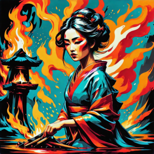 Japanese geisha on a burning pyre - 57.png