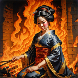 Japanese geisha on a burning pyre - 58.png