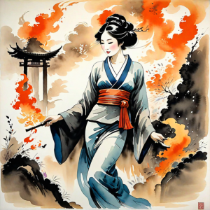 Japanese geisha on a burning pyre - 61.png