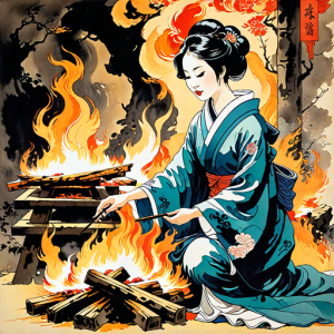 Japanese geisha on a burning pyre - 62.png
