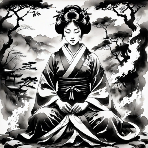 Japanese geisha on a burning pyre - 64.png