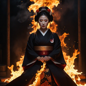 Japanese geisha on a burning pyre - 65.png
