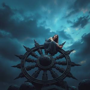 Beautiful woman lying on a spiked wheel.jpg