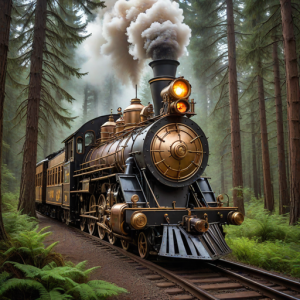 Steampunk train in Oregon forest - 1.png