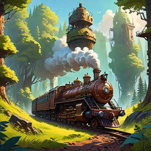 Steampunk train in Oregon forest - 3.png