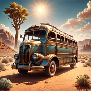 Steampunk bus in Arizona desert - 2.png