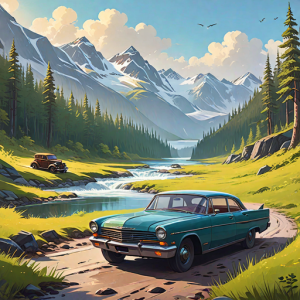Vintage car in Alaska wilderness - 3.png