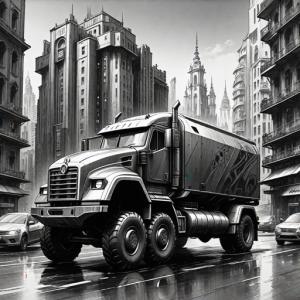 Cyberpunk truck in futuristic city - 2.png