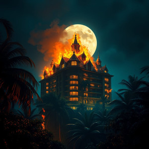 Burning hotel in the Caribbean under Black Moon.jpg