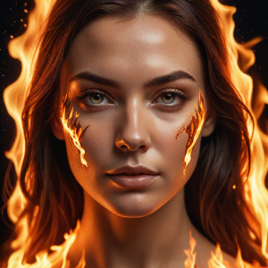 Beautiful face of a woman in flames.png