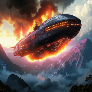 Burning giant airship over the mountains - 1.png