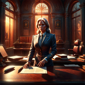 Chief prosecutor of Hell in her office in the underworld.png