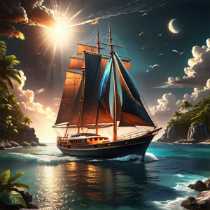 Burning yacht in the Caribbean under Black moon.png