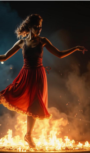 Beautiful woman dancing on a burning pyre - 3.png