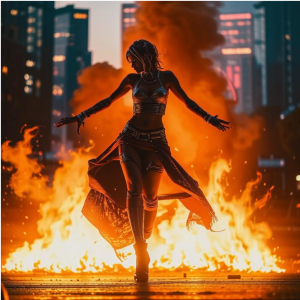 Beautiful woman dancing on a burning pyre - 4.png