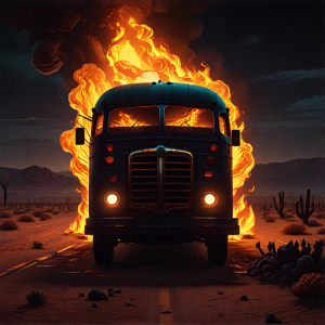 Burning vintage bus in Arizona desert - 1.png