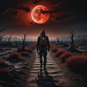 Death walk in apocalyptic landscape under blood moon.png