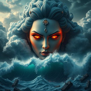 Face of Goddess of Vengeance in the sky over vicious tsunami.jpg