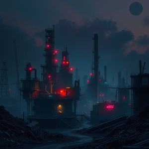 Cyberpunk factory in industrial wasteland under black moon.jpg