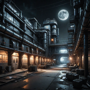 Cyberpunk factory in industrial wasteland - 1.png
