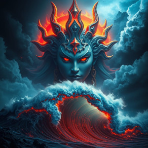 Face of the Goddess of Destruction in the sky over vicious tsunami.jpg