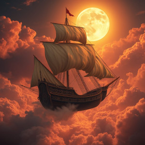 Vintage ship in the clouds under full round moon.jpg
