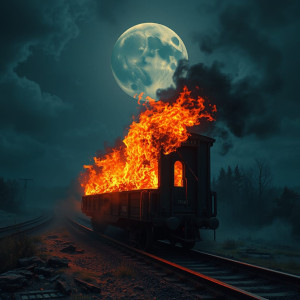 Burning railway carriage under black moon.jpg