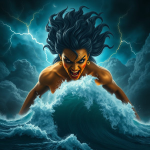 Face of goddess of rage in the sky over vicious tsunami.jpg