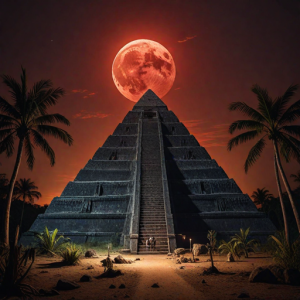 Pyramid of the dead in Central American jungle under blood moon.png