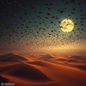 Giant swarm of locusts over the desert under full round moon.jpg