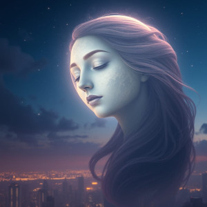 Face of Goddess of the Moon in the sky over the sleeping city.jpg