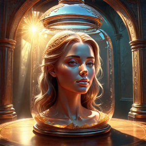 Head of a beautiful woman inside the glass jar.png
