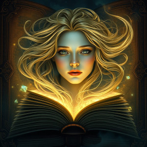 Face of a beautiful woman inside magical book.jpg
