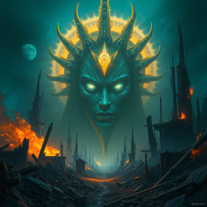 Face of Goddess of Dread over apocalyptic landscape.jpg