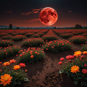 Field of deadly flowers under blood moon.png